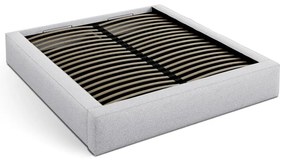 Pat matrimonial gri deschis tapițat cu spațiu de depozitare cu somieră 180x200 cm Simon – Micadoni