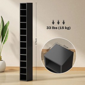 HOMCOM Dulap Suport Cd Da Perete Con 12 Polițe In Lemn 21x20x175cm Negru | Aosom Romania