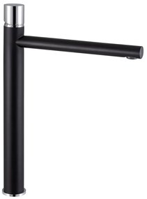 Baterie lavoar inalta Rubineta Etna monocomanda finisaj negru mat-crom lucios