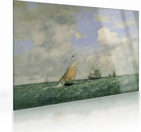 Tablou pe sticlă - Eugène Boudin, Ships and Sailing Boats Leaving Le Havre, reproducere (70x50 cm)
