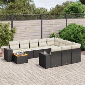 vidaXL Set canapele de grădină cu perne, 11 piese, negru, poliratan