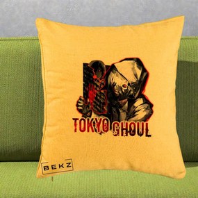 Perna Personalizata Tokyo Ghoul Ken Kaneki Anime, 40x40 cm, Galben, Husa Detasabila, Perna Inclusa, BEKZ®