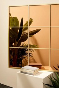 Oglinda patrata tip fereasta cu rama aurie din metal si sticla bronz, 90x90 cm, Planet Bizzotto