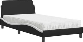 vidaXL Pat cu saltea, Dover, negru și alb, 100x200 cm, piele ecologică