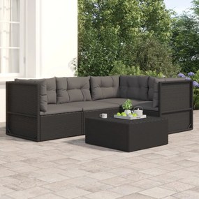 3187110 vidaXL Set mobilier relaxare grădină 4 piese cu perne poliratan negru