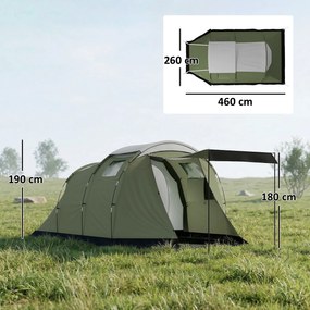 Outsunny Cort de camping pentru 3-4 persoane stabil 3000mm impermeabil cort de familie cu cameră de dormit antreu zonă de zi Verde | Aosom Romania
