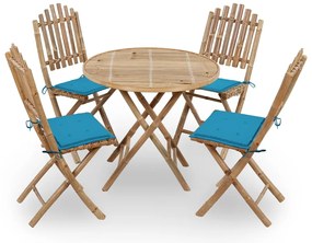vidaXL Set mobilier de exterior pliabil, cu perne, 5 piese, bambus