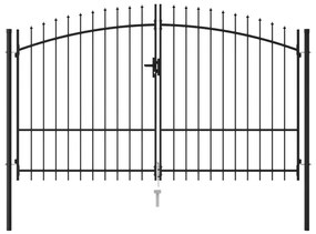 Poarta de gard cu usa dubla, varf ascutit, negru, 3x2 m, otel 3 x 2 m