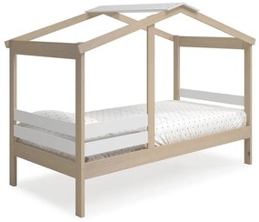 Pat pentru copii alb/natural de tip casă cu aspect de lemn de pin 90x190 cm Angel – Marckeric