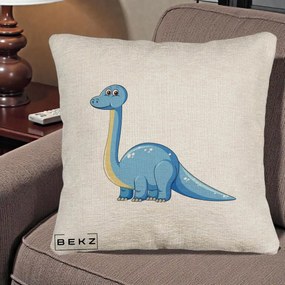 Perna Personalizata Brontosaur Albastru, 40x40 cm, Bej Canapea, Husa Detasabila, Perna Inclusa, BEKZ®