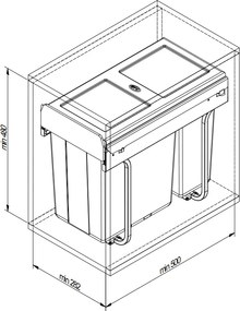 Cos gunoi incorporabil GTV Practi Eco, colectare selectiva, pentru corp de 300 mm, gri antracit, 1 x 10 l + 1 x 20 l Gri antracit, Plastic, L:282 mm;