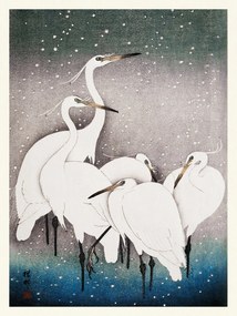 Artă imprimată Group of Egrets (Japandi Vintage) - Ohara Koson, (30 x 40 cm)