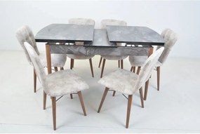 Set masa extensibila cu 6 scaune tapitate Homs marmura/bej 170 x 80 cm picioare lemn  