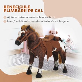 HOMCOM Cal Balansoar pentru Copii de 2+ Ani cu Sunet Realistic de Nechezat, Șa și Etriere, Jucărie din Pluș și Metal, 85x28x60 cm, Maro | Aosom Romania