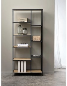 Bibliotecă neagră/în culoare naturală cu aspect de lemn de stejar 80x180x35 cm Altino – Unique Furniture