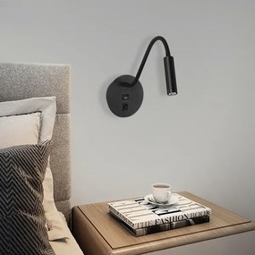 Lampă LED flexibilă de perete cu port USB Brilagi MAYA LED/3W/230V negru