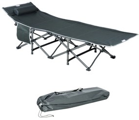 Outsunny Pat Pliabil cu Buzunare de Depozitare si Geanta pentru Transport, Pat de Camping Capitonat si Inaltat, 188x64.5x53 cm, Gri | Aosom Romania