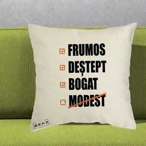 Perna Decorativa Frumos Destept Bogat, 40x40 cm, Ecru, Husa Detasabila, Perna Inclusa, BEKZ®