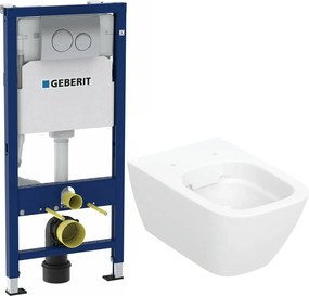 Rezervor WC cu cadru incastrat Geberit Duofix cu clapeta crom Delta20 si vas WC suspendat Smyle Rimfree alb