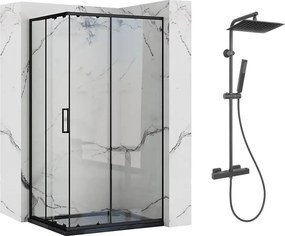 Pachet cabina de dus Rea Punto negru 80x100 cm si coloana de dus Invena Svart negru