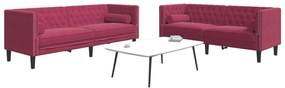 3209295 vidaXL Set canapele Chesterfield perne rulou 2 piese roșu vin catifea