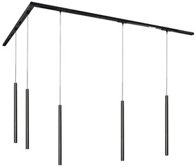 Sistem de iluminat cu șină modern cu 5 lumini suspendate negre monofazate - Iconic Frini