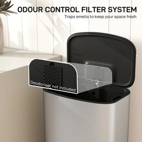 HOMCOM Coș de Gunoi cu Pedală de 50L cu Capac Amortizat, Deschidere la 90° și Găleată Detașabilă, Oțel Inoxidabil, Gri | Aosom Romania