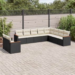 3258514 vidaXL Set canapele de grădină cu perne, 10 piese, negru, poliratan