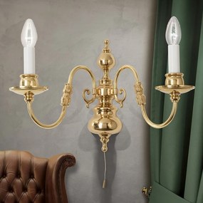 Aplica de perete cu 2 brate design clasic FLAMISCH, alama lucioasa