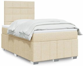 vidaXL Pat box spring cu saltea, crem, 120x200 cm, textil