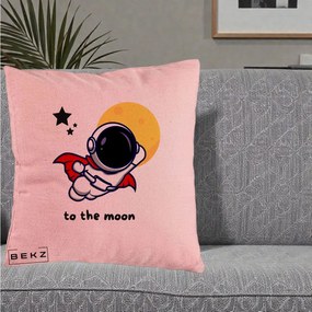 Perna Decorativa Astronaut To The Moon, 40x40 cm, Roz, Husa Detasabila, Perna Inclusa, BEKZ®