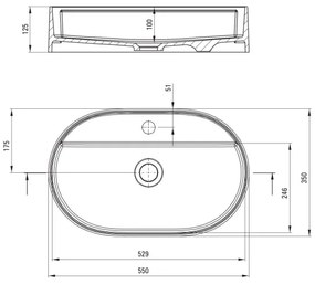 Deante CQS_NU6B - Lavoar SILIA pentru montaj pe blat, 35 x 55 cm, granit/negru, cu orificiu pentru baterie