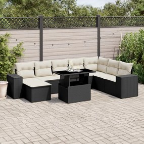 3269356 vidaXL Set mobilier de grădină cu perne, 9 piese, negru, poliratan