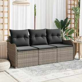 vidaXL Set de canapea de grădină 3 piese cu perne gri din ratan poli