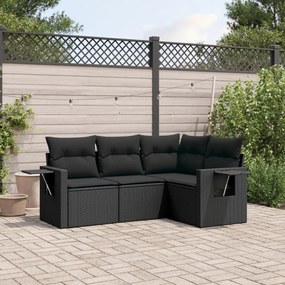 vidaXL Set mobilier de grădină cu perne, 4 piese, negru, poliratan