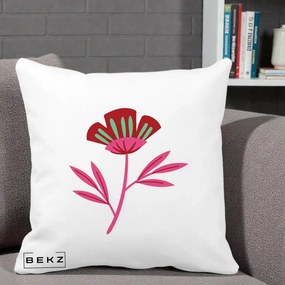 Perna Decorativa Floare Macul Roz-Rosu Grafic, 40x40 cm, Alba Mata, Husa Detasabila, Perna Inclusa, BEKZ®