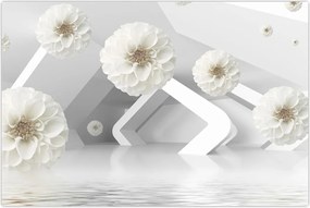 Tablou abstract cu flori albe (90x60 cm)