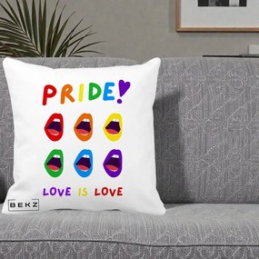 Perna Personalizata Pride Love is Love Curcubeu, 40x40 cm, Alba Mata, Husa Detasabila, Perna Inclusa, BEKZ®
