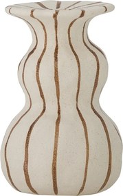 Sfeșnic din ceramică, natur, formă rotunjită cu dungi verticale texturate, glazură reactivă, 16 x 10,5 cm, „Byron”