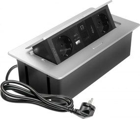 Priza incorporabila in blat Multi Soft GTV, 2 prize Schuko, USB A + C, HDMI, RJ45, aluminiu, 240 x 120 mm Aluminiu Plastic, Aluminiu, L:240 mm; l:120