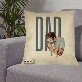 Cadou pentru Tata - Perna Personalizata DAD Tata si Nou-Nascut, 40x40 cm, Crem, Husa Detasabila, Perna Inclusa, BEKZ®