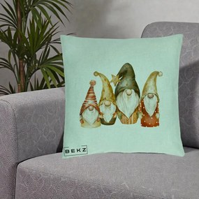 Perna Decorativa Gnomi de Craciun Patru, 40x40 cm, Verde Menta, Husa Detasabila, Perna Inclusa, BEKZ®