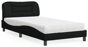 vidaXL Pat cu saltea, negru, 100x200 cm, textil
