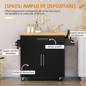 HOMCOM Cărucior Bucătărie cu Sertar și Dulapior, 4 Roți Ușor de Manevrat, Spațiu Depozitare, Design Modern | Aosom Romania