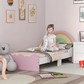 ZONEKIZ Cadru Pat Pentru Copii Mici, Mobilier Dormitor Copii Design Curcubeu Pentru Copii Cu Varsta Cuprinsa Intre 3-6 ani, 143 x 74 x 66 cm, Roz