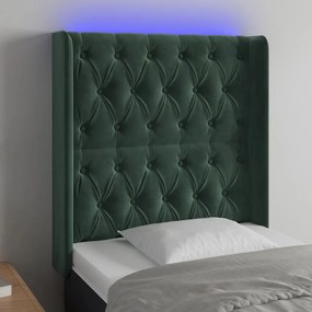 3124417 vidaXL Tăblie de pat cu LED, verde închis, 83x16x118/128 cm, catifea
