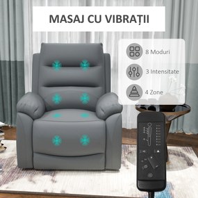 Fotoliu cu inclinare electric, din piele PU, cu masaj cu vibratii, buzunare laterale, gri HOMCOM | Aosom Romania