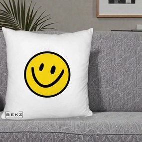 Perna Decorativa Smiley Face Galben Clasic, 40x40 cm, Alb Pufos, Husa Detasabila, Perna Inclusa, BEKZ®