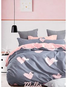 Lenjerie de pat roz/gri din bumbac ranforcé pentru pat dublu/extinsă cu cearceaf inclus/cu 4 piese 200x220 cm Beloved – Mila Home