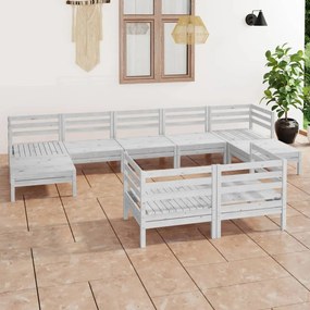 3083375 vidaXL Set mobilier de grădină, 9 piese, alb, lemn masiv de pin